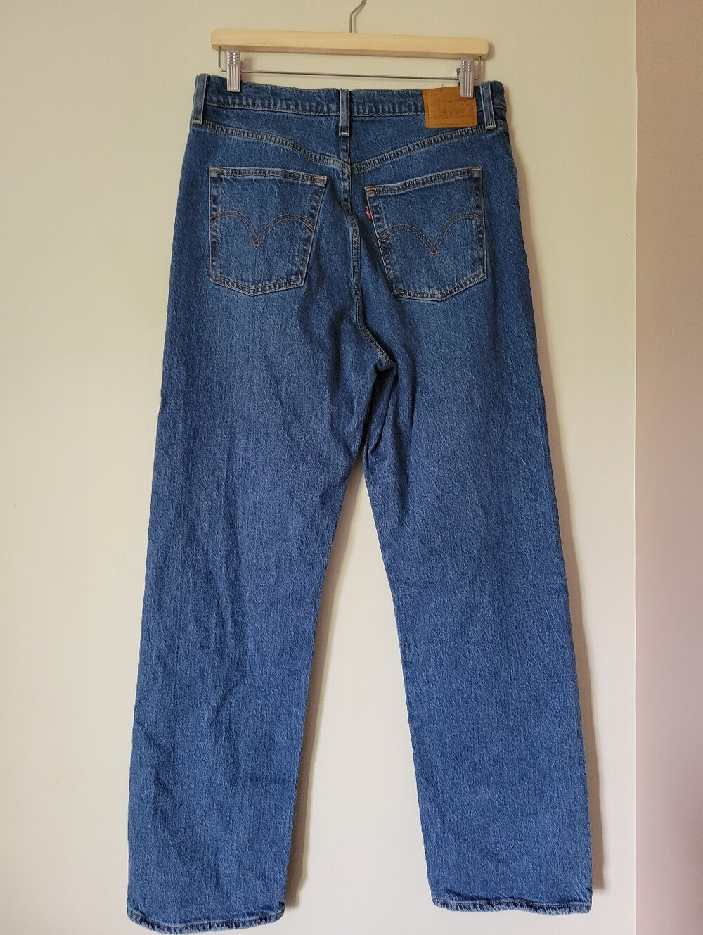 LEVI'S Ribcage Full Length High Rise Straight Leg Dark Wash Denim Jeans Size 31 - Picture 3 of 10